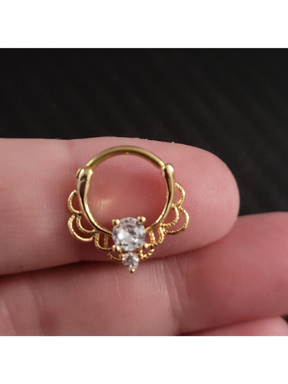 16g 10mm gold stainless stainless crystal septum piercing